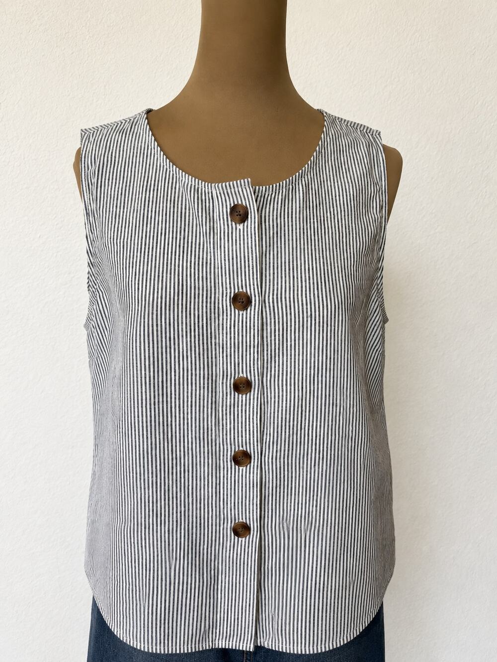 NWT J Crew Factory Striped Linen-Cotton Button-Front Shell M